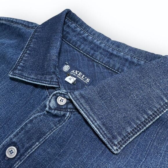 Axel's Premium Over-Dyed Denim Shirt Sz XL Faded Cotton Haringbone Made in Italy - Picture 3 of 12
